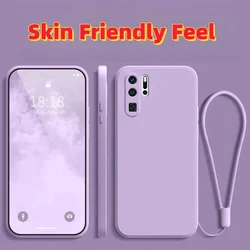 Noble Fashion Shockproof Liquid Silicone Phone Case with Lanyard - Solid Color for Huawei P30 lite (Light Purple)