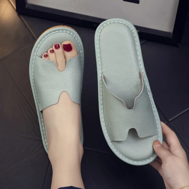 Cow Leather Summer anti-odorant Indoor Slippers for men and women non-skip soft mute genuine leather couple's home slippers