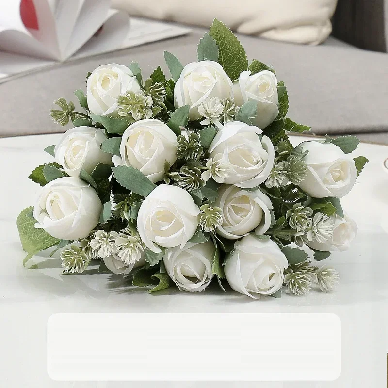 

Simulation Flowers Silk White Orange Roses Bouquet Hall Decor Artificial Flower Fake Rose Bud Dining Table Decoration Plant