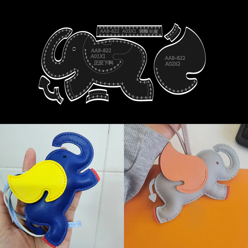 Acrylic Sewing Pattern of Elephants, Hanging Pendent Template, DIY Leathercrafts Template, 11.5*9.7cm