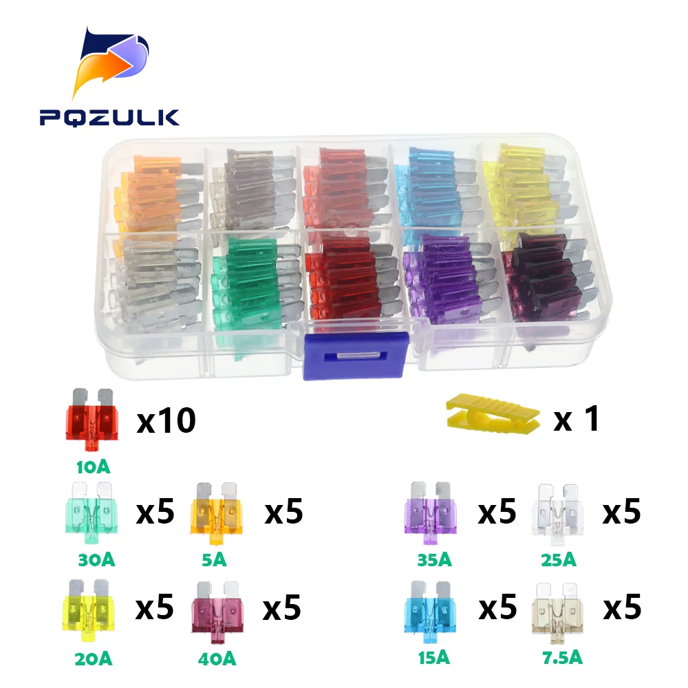 Car Fuses Profile Medium Mini Micro2 Size Blade Type Assortment 5/7.5/10/15/20/25/30/35A with Box Clip