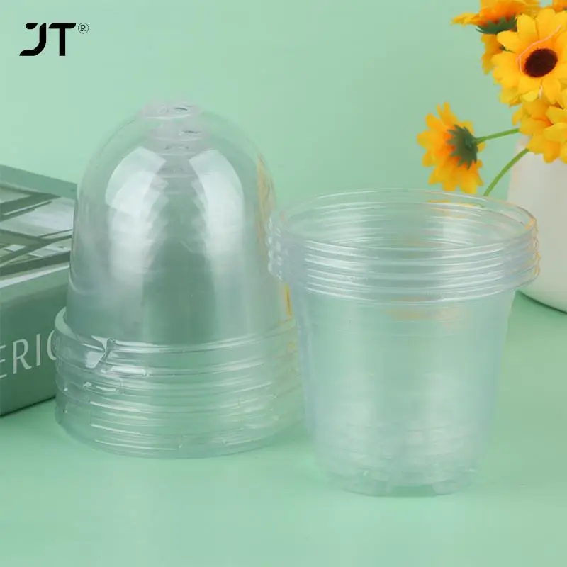 Plant Nursery Pot Transparent Plastic PET Seed Stater Cups Cover Humidity Dome Tray Transplanting Planter Containers 5Pcs nursery pots plant propagation pots plastic flowerpot hydroponic plant pots