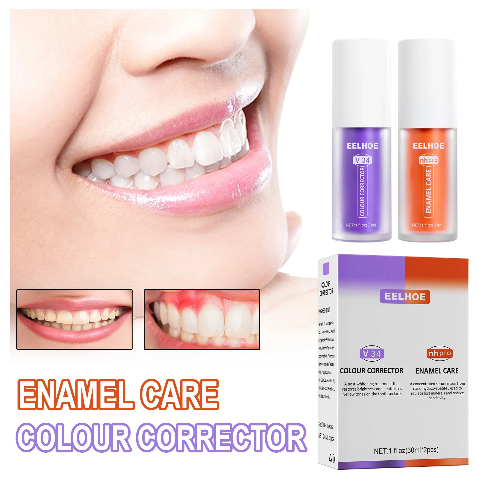 

V34 Toothpaste Purple Orange for Dazzling White Teeth and Fresh Breath - Removes Stains, Repairs Teeth Colour Corrector Teeth