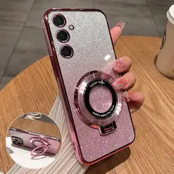 Glitter Plating Silicone Stand Holder Phone Case - Samsung A52 (4G 5G) (Pink)