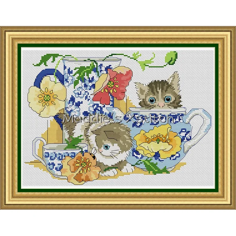 

KTF024 Cross Stitch Kit Cartoon Cat Art Homfun Maison Cross Stich Painting Joy Sunday Christmas Decorations For Home Homefun