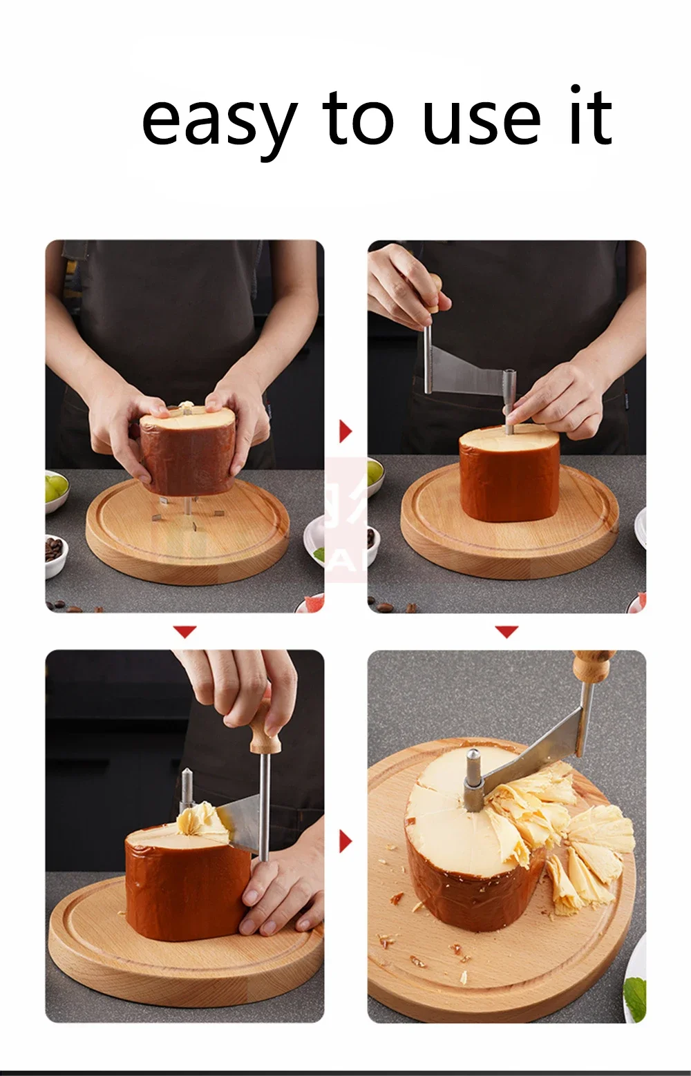 Wood Cheese Curler Spin Cheese Wheel Chocolate Multifunctional Rust-Proof Shredder Cheese Curler Girolle with Handle