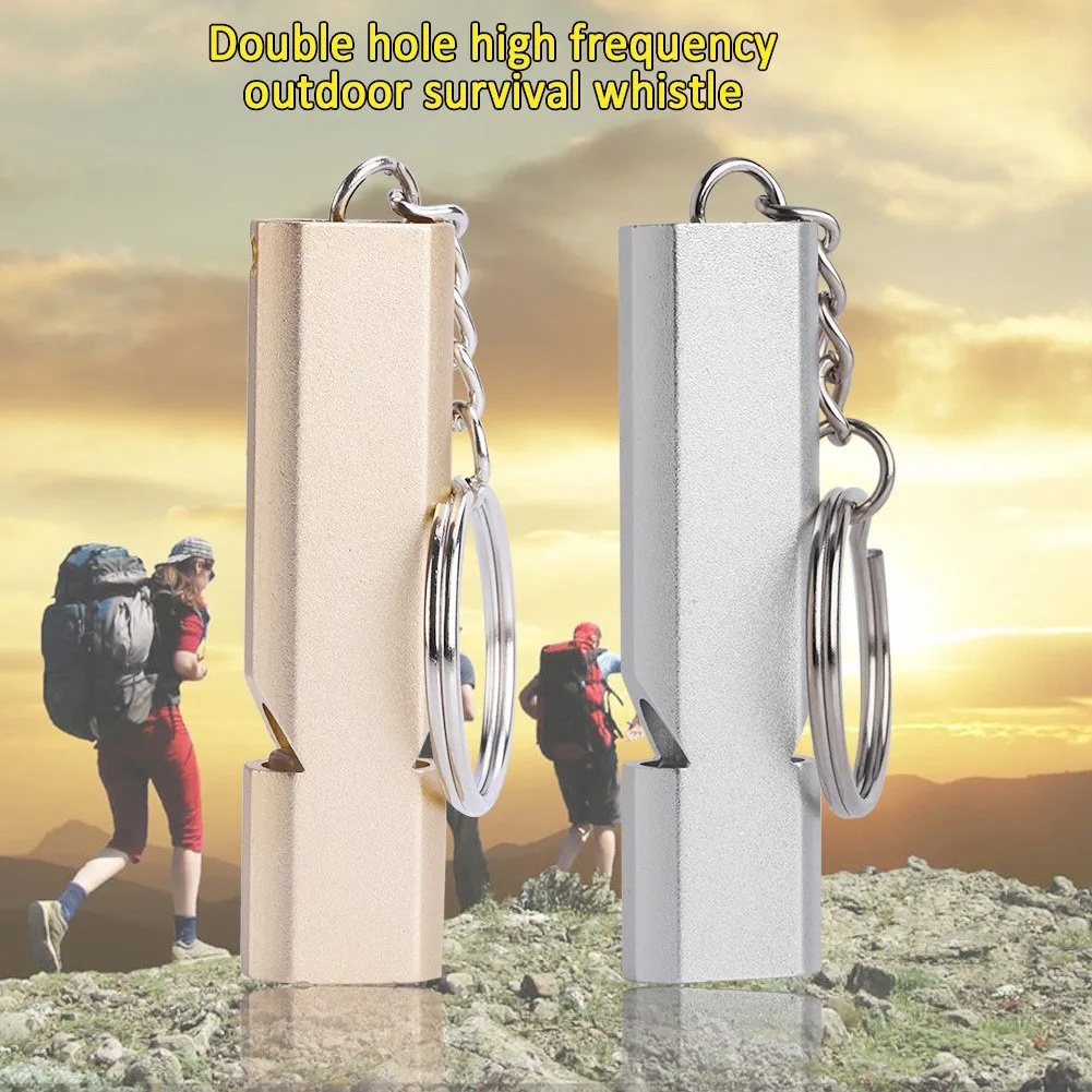 

120db Outdoor Emergency Survival SOS Whistle Aluminum Camping Hiking Keychain Portable Dual-tube Survival Whistle Camping Parts