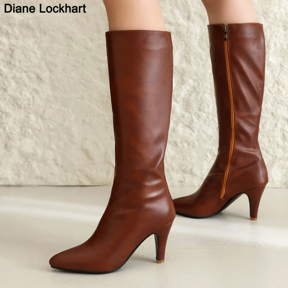 

Free Ship Winter Women Knee High Modern Boots Big Size Sexy Tapered heel Boot Stiletto Party Shoes Botas De Invierno Para Mujer