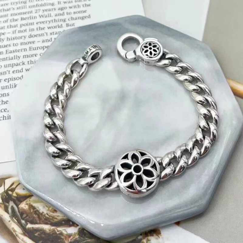 

S925 pure silver personality hip-hop Cuba chain accessories wholesale fashion men's bracelet joker