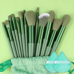 Premium 13 - Piece Synthetic Makeup Brush Set (GREEN with bag)