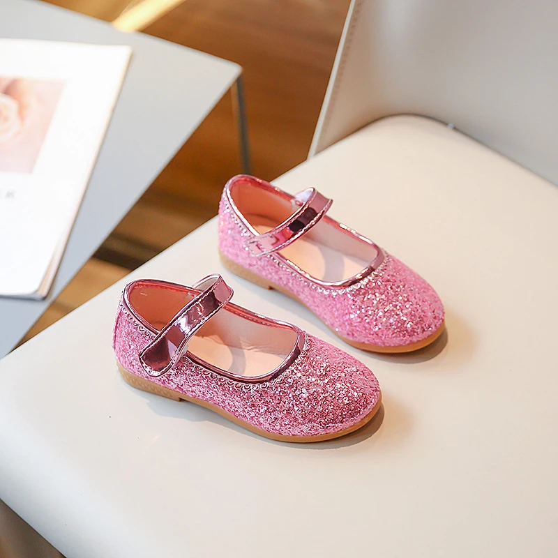 Girl's Princess Shoes Glitter Round Toe Spring Luxury Flat Shoe Party Solid Color Stylish Hook-loop Shallow-girls shoes,girls flats