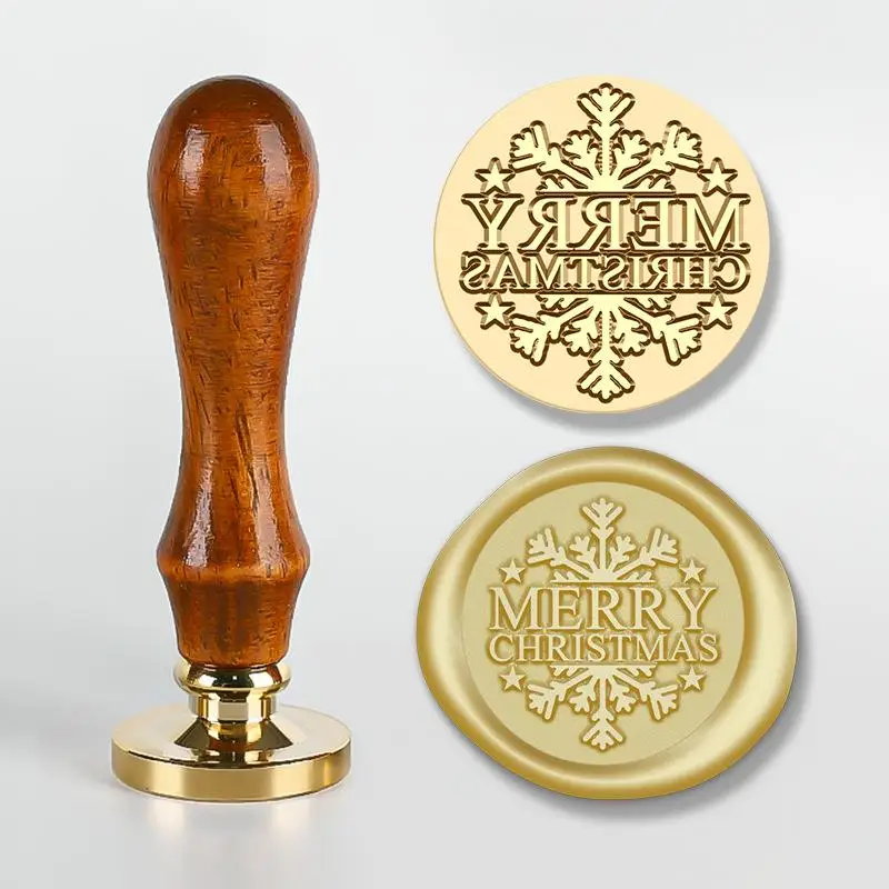 Christmas Wax Seal Stamps Kits,5 Pcs Xmas Wax Sealing Stamps 25mm Removable Sealing Brass Stamp Head And 1pcs Wooden Stamp Handle Merry Christmas Elk Santa Bell Pattern For Xmas Envelope Invitation