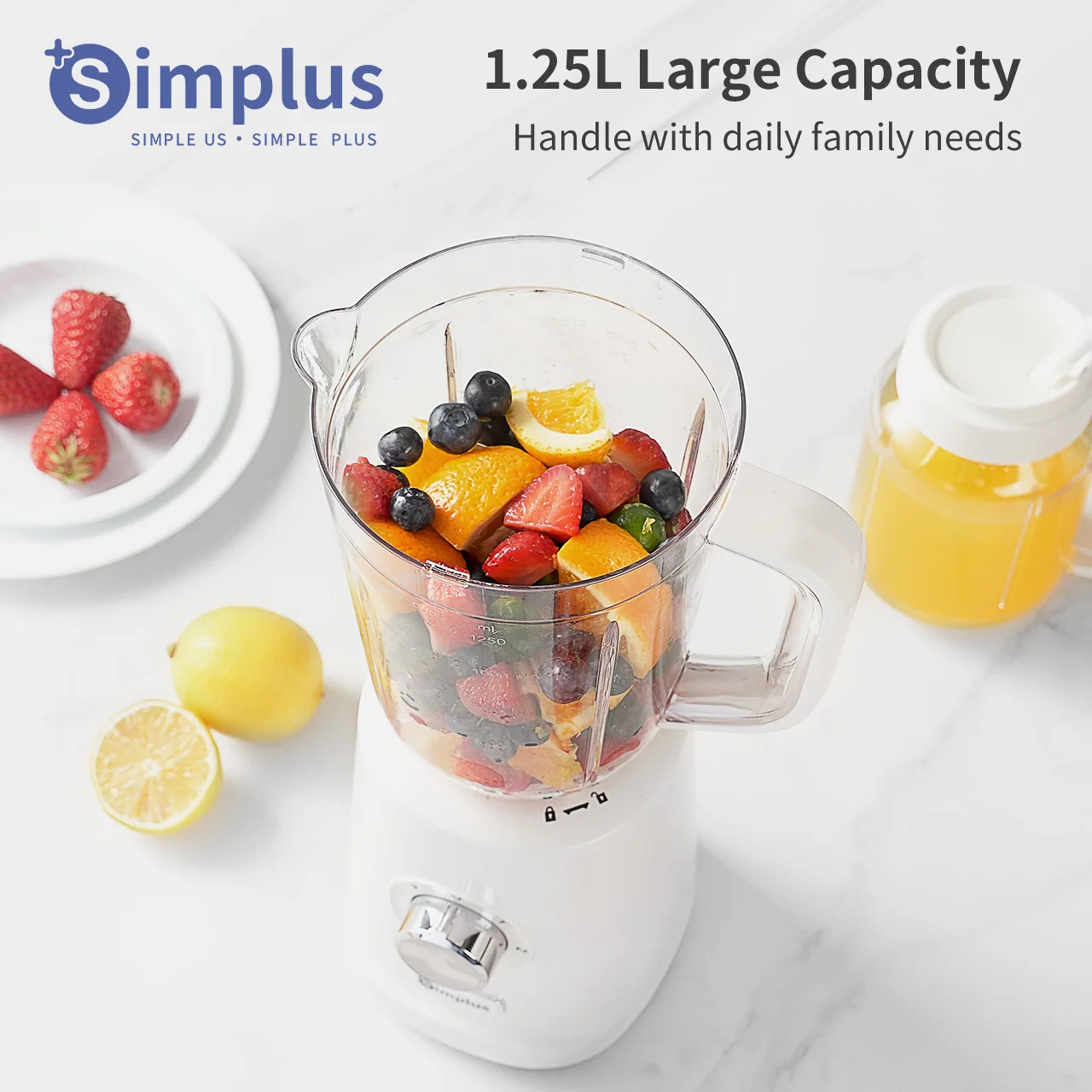 Simplus 1.25L Multi-function Food Processor Blender 3 Blending Modes 3 Interchangeable Cups Travel Cup Mason Cup, Juicer blender 4