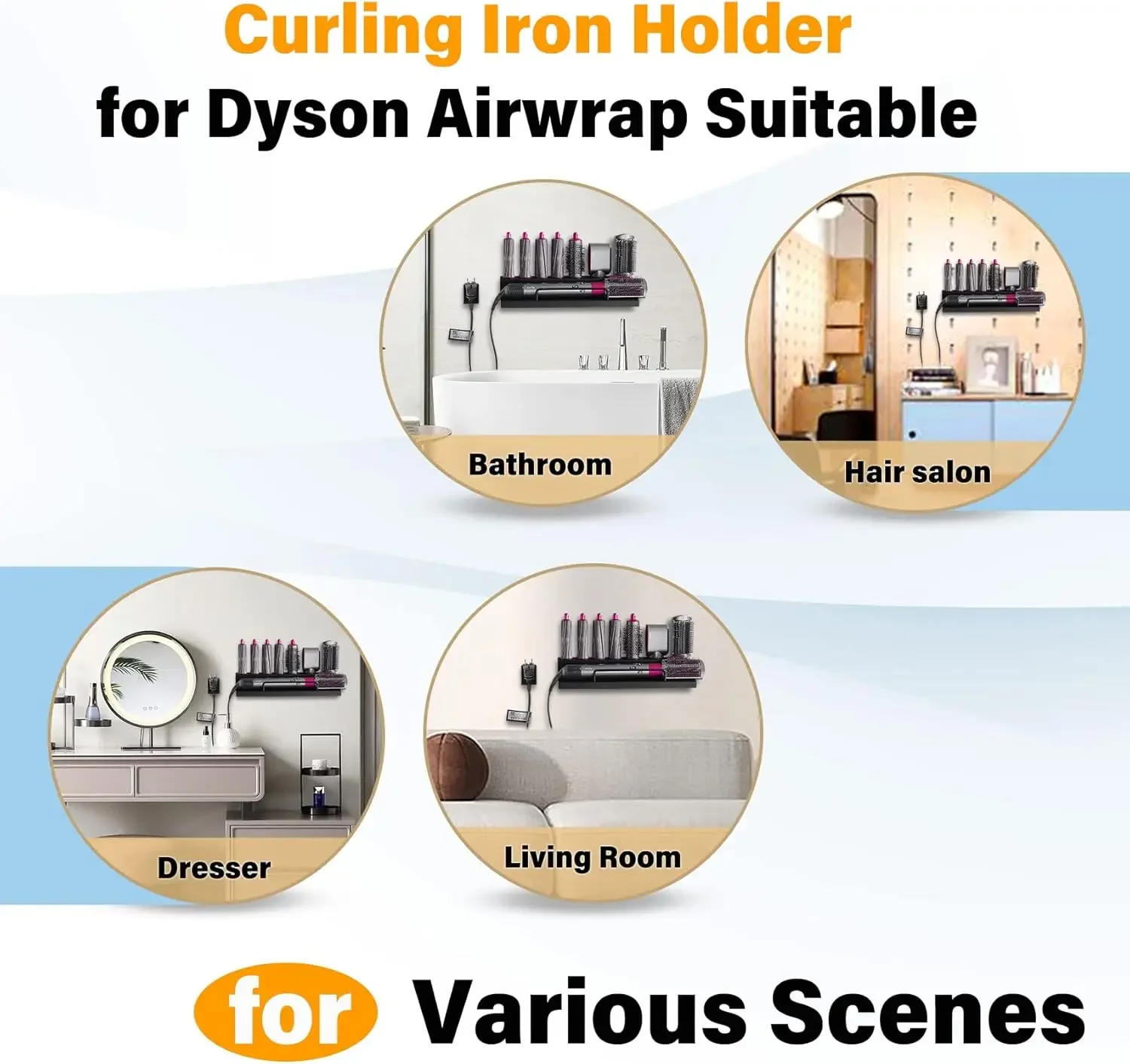 For Dyson Airwrap Hair Curler Bracket Storage Rack Wall Mount Bracket Bathroom Organizer 6