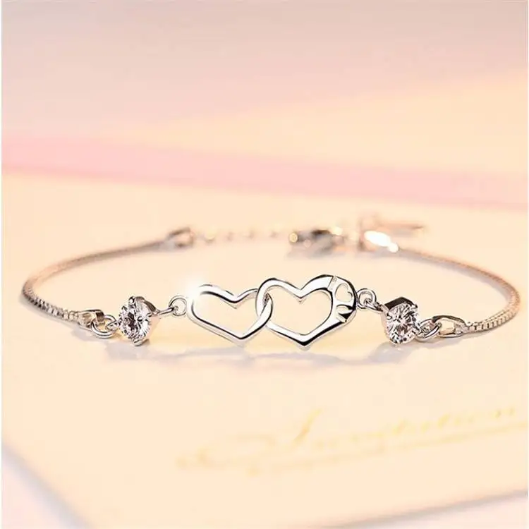 

JewelryTop 925 Sterling Silver Classic Crystal Heart Bracelets Charms for Women Fashion Party Wedding Jewelry Gifts