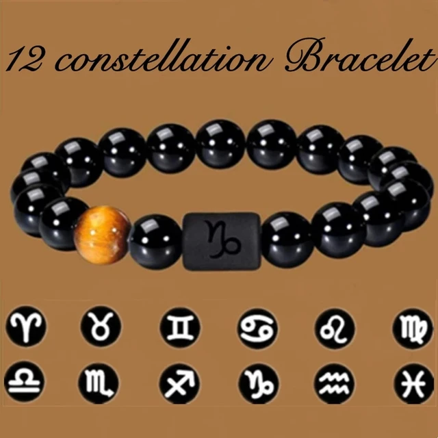 12 Constellation Zodiac Signs Beads Couples Bracelet Natural Black Onyx Stone Elastic Charm Bracelet for Women Men Birthday Gift 1 12 Constellation Zodiac Signs Beads Couples Bracelet Natural Black Onyx Stone Elastic Charm Bracelet for Women Men Birthday Gift 1