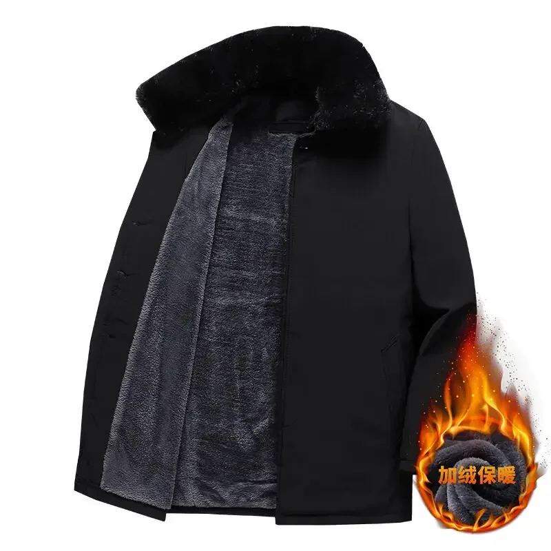 Men Parker Thick Warm Streetcoat Cotton Coat Jacket Winter Coat Fashion Fur Collar Solid Color Men Zipper Winter Coat Men's New 5