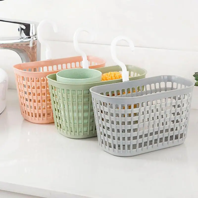 Plastic Home Storage Basket Hanging Shower Basket With Hook For Bathroom Storage Holder Kitchen Hook Basket Storage Organizer