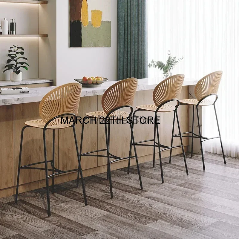 

Nordic Solid Wood Bar Chair Furniture for Home Light Luxury Cafe Restaurant Counter Stool Chair Designer Backrest High Bar Stool