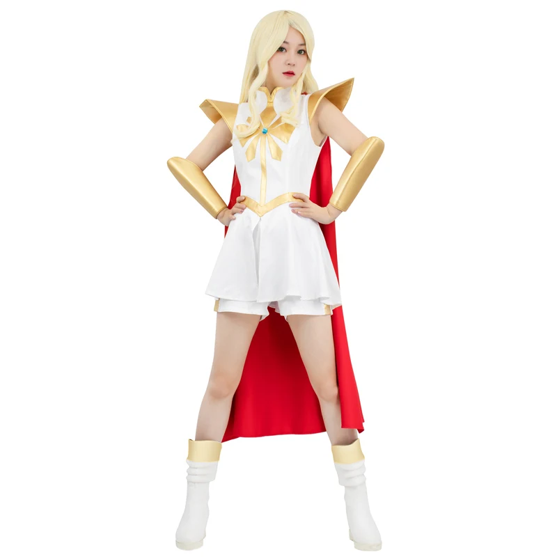 

WENAM Power Princess Shera Cosplay Dress With Red Cloak Princesses of Power She-Ra Cosplay Costume for Women Halloween Role Play