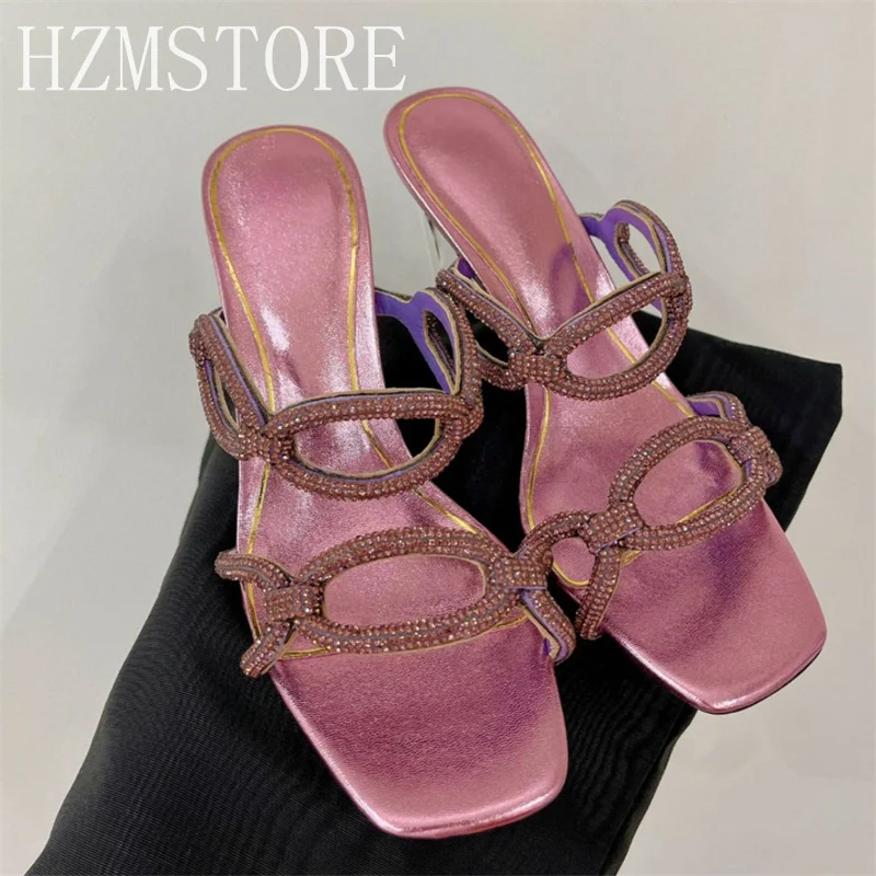 

Hollow High Heel Sandals Luxury Designer Women Rhinestone Stilettos Sexy Solid Party Shoes Chic Crystal Heel Summer Slippers