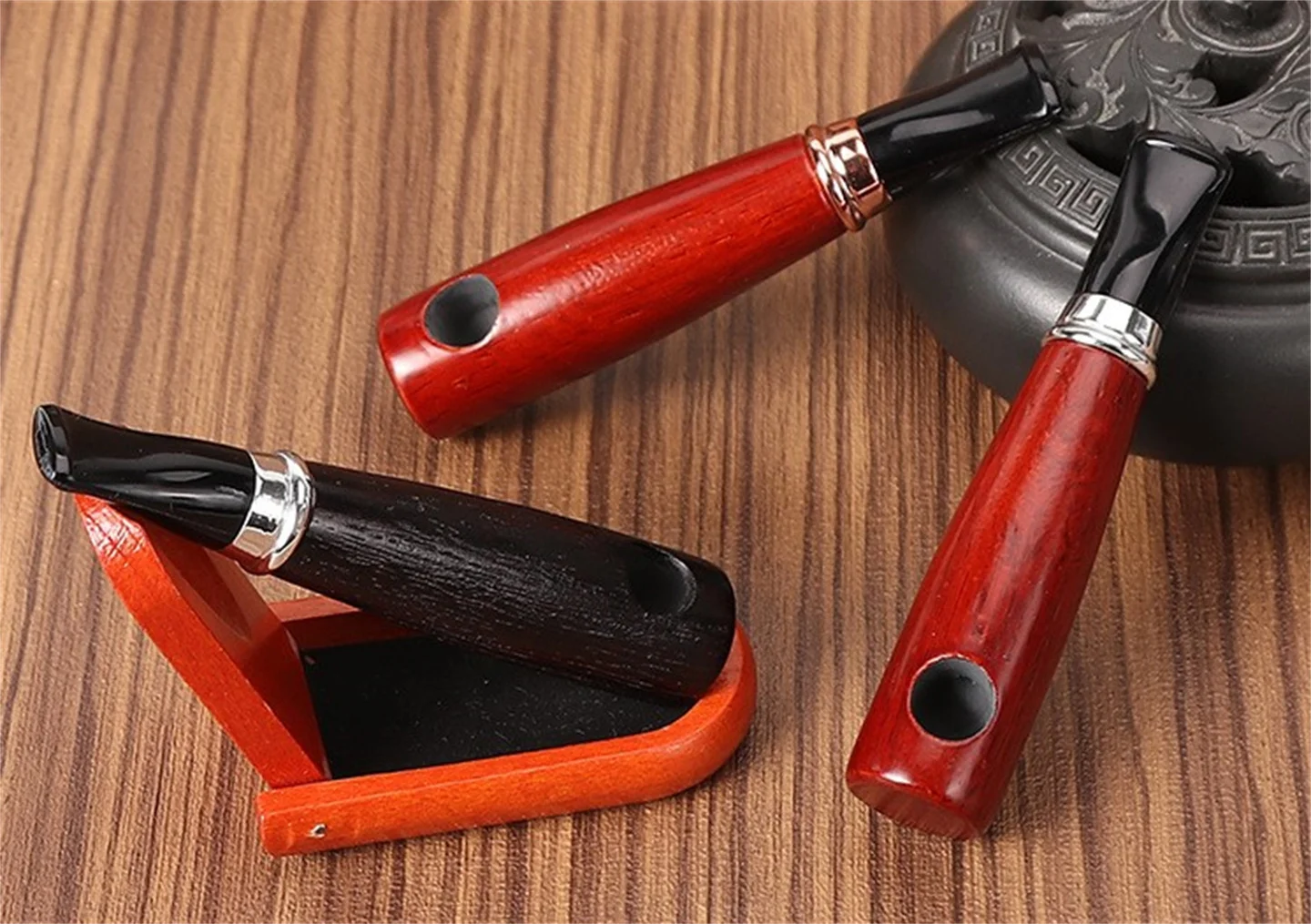 Handmade Tobacco Pipe Small And Portable Compact Cigar Style Straight Aooka Wood Filter Pipe Smoking Set