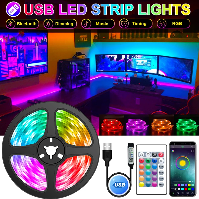 

Светодиодная ленсветильник, 1-30 м, USB, 2835 RGB, Bluetooth, 5 В