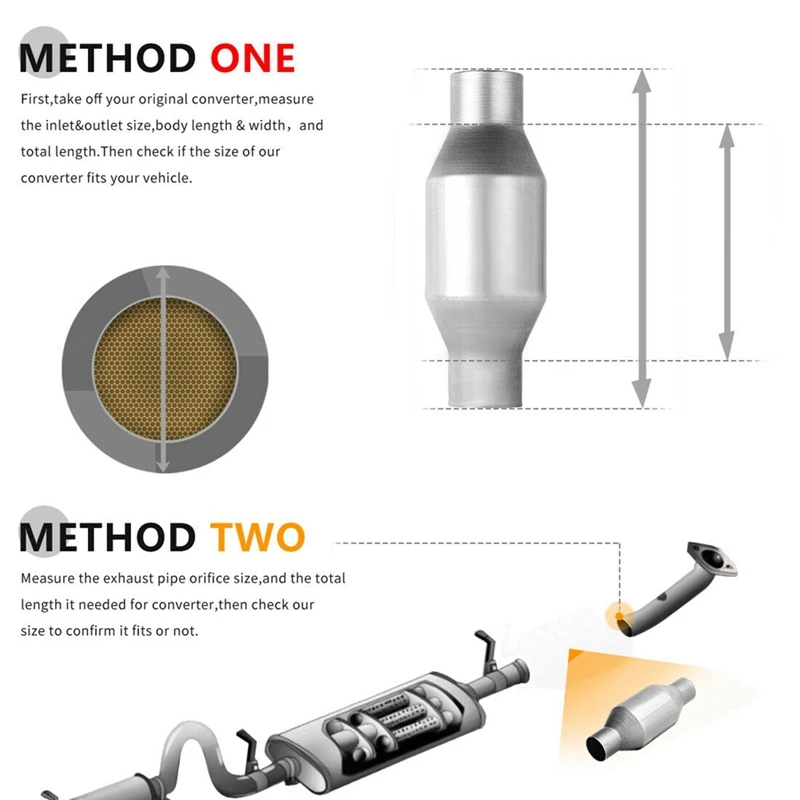 2Pcs 2.5Inch Spun Universal Catalytic Converter High Flow Stainless Steel 425250 Exhaust Catalytic Converter