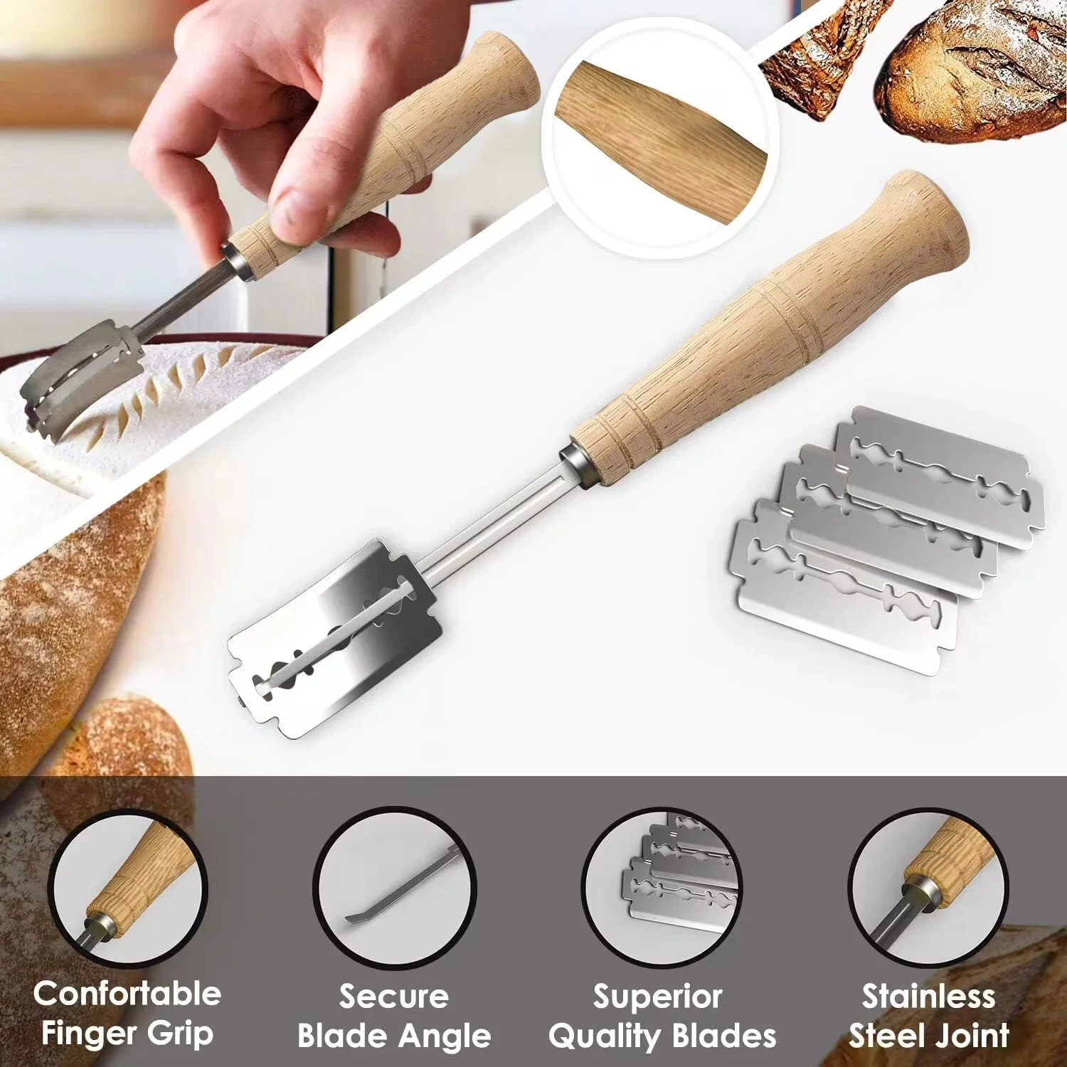 Bread Cutters Stainless Steel Bread Lame Dough Scoring Knife with 5PCS  Replacement Razor Blades Included Leather Protector Cover - AliExpress