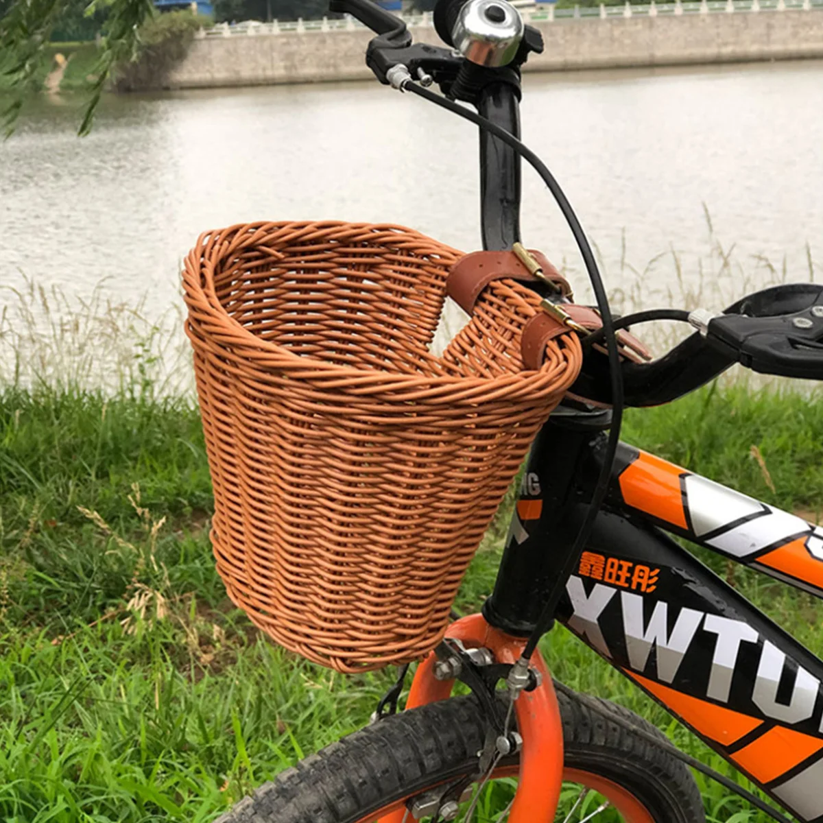 

Kids Wicker Bike Basket D Shape Rattan Hand Woven Front Handlebar Basket for Boys and