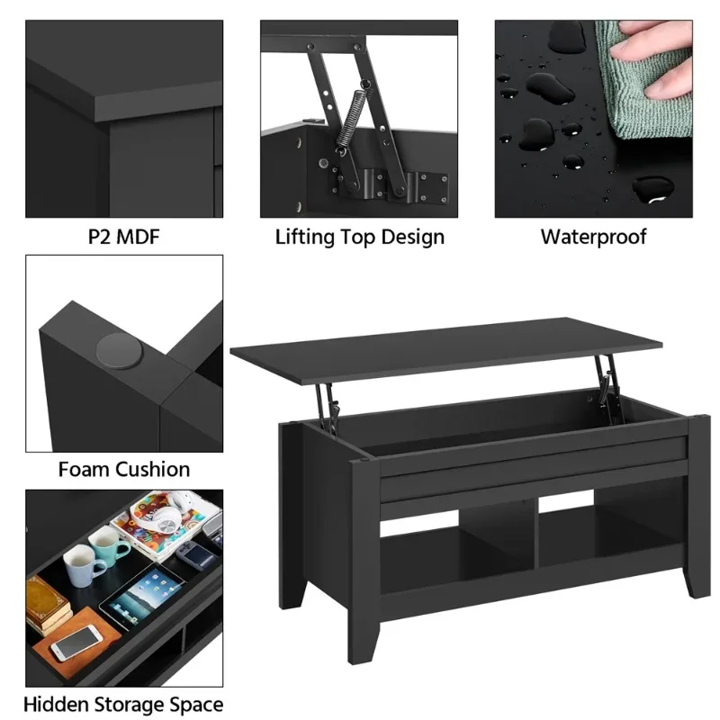41" Lift Top Coffee Table with 2 Storage Compartments for Living Room, 6