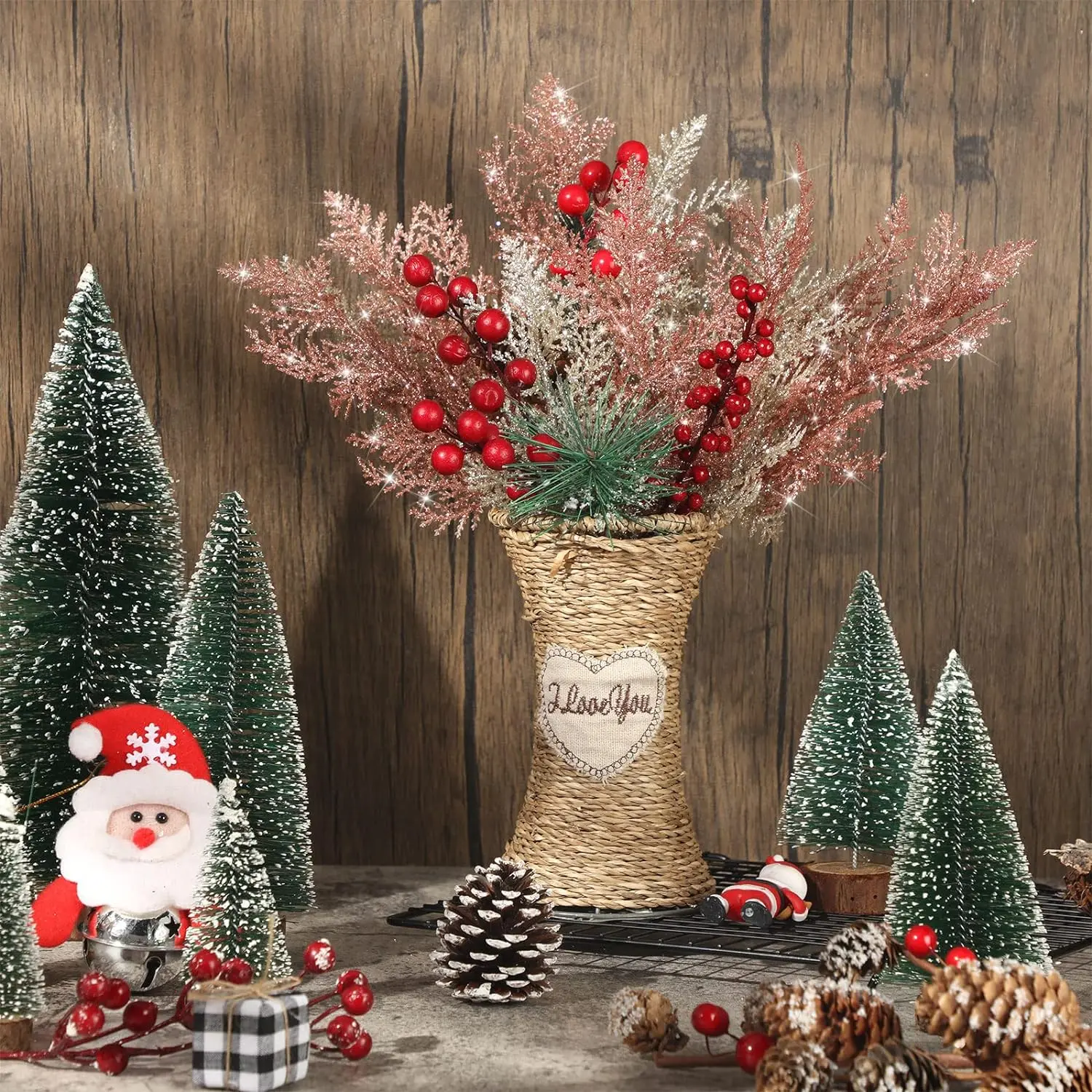 Christmas Tree Picks Sprays Glitter Artificial Pine Leaves - Temu