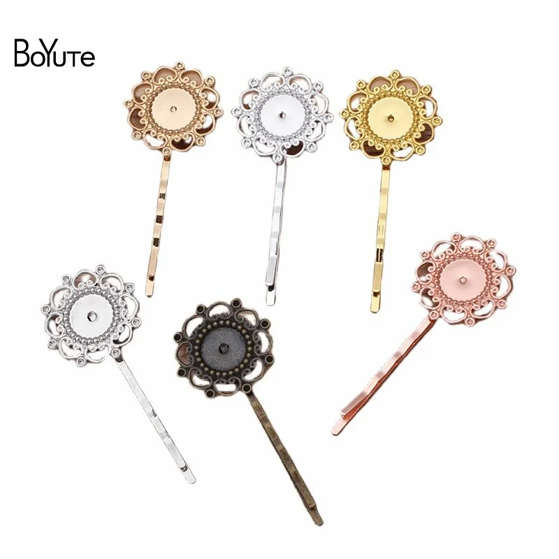 

BoYuTe (50 Pieces/Lot) Fit 12MM Cabochon Flower Hairpin Base Diy Hair Accessories Handmade Materials