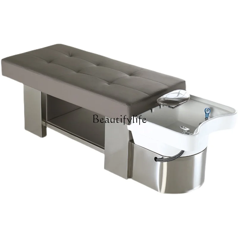 Barber Shop High-End Lying Completely Thai Massage Flushing Bed Ceramic Basin Stainless Steel Salon Shampoo Bed