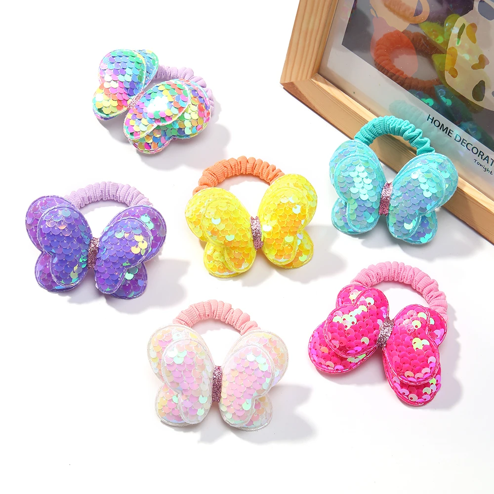 Lovely Headband For Girls Sequin Butterfly Ponytail Elastic Hair Rope Kids Hair Ties My Princess Hair Accessories Baby Headwear