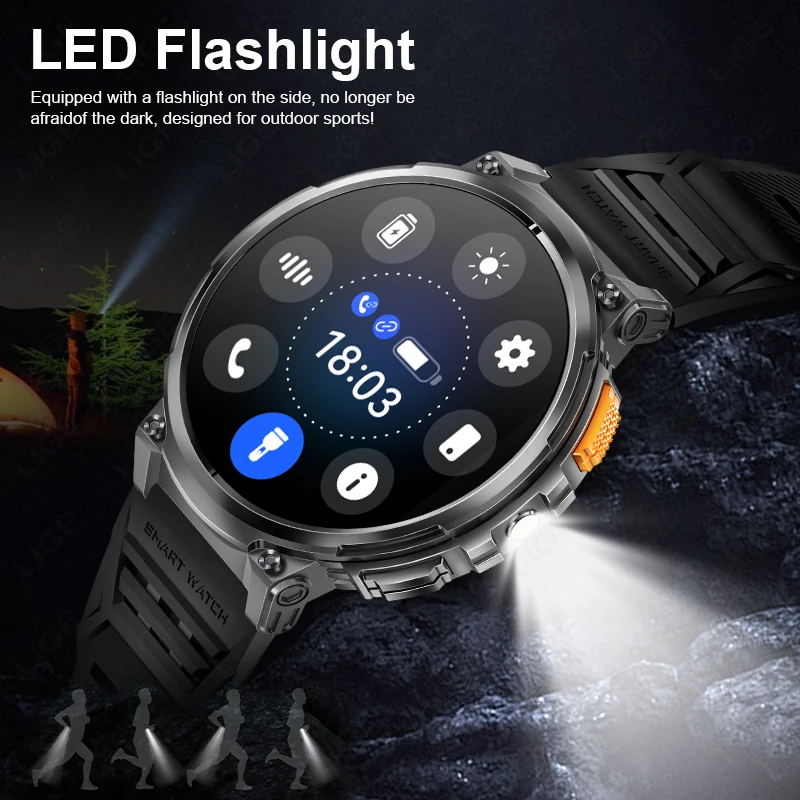 New 1.85” HD Screen LED Flashlight Smart Watch Men 730mAh Large Battery BT Call Man Bracelet Waterproof Fitness Men's Smartwatch 5