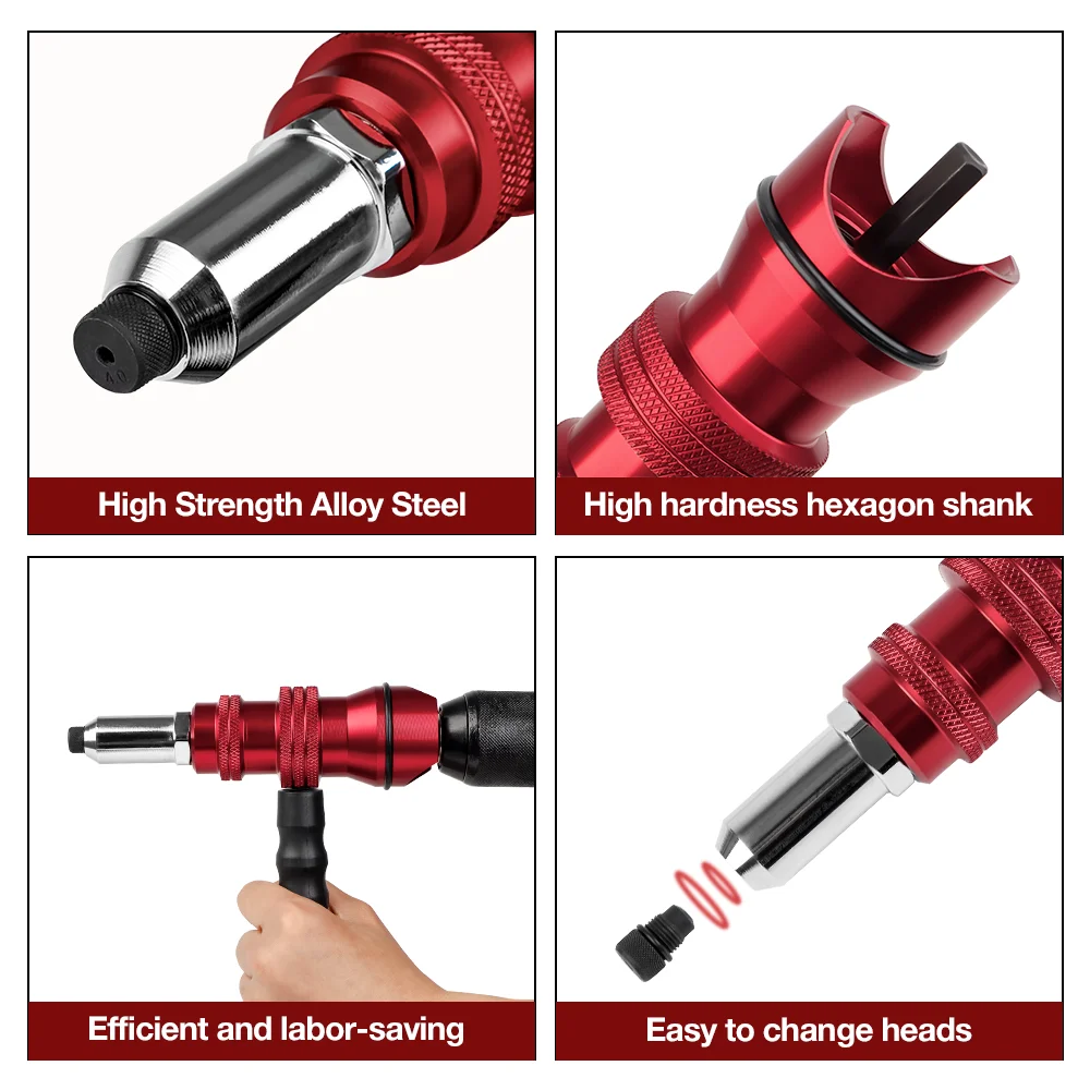 Industrial Grade Electric Rivet Gun Adapter 2.4mm-4.8mm Home Rivet Gun, Cordless Riveting Tool Inserts Rivets For Quick Riveting
