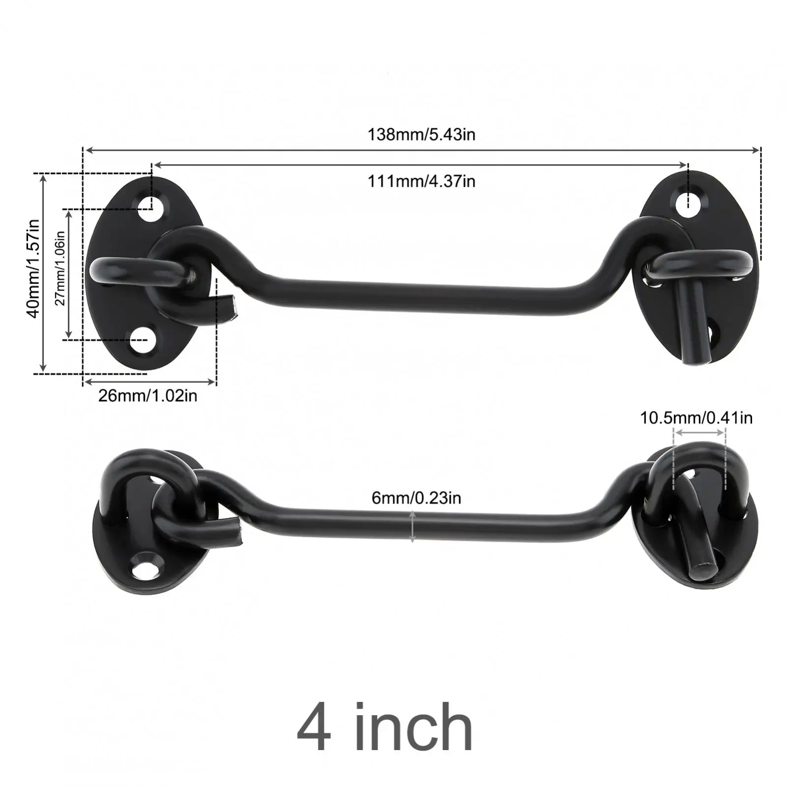 1 Piece 4 / 6 / 8 Inch Thickened Stainless Steel Black Door Latch Hook and Eye Lock Hook for Window / Sliding Door / Cabinet