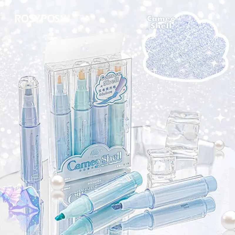 2 Styles 4pcs/Box Highlighter Pen Sparkling Colorful Beamy Highlighters Glowing Fluorescent Pens Creative School Supplies For Students Kids