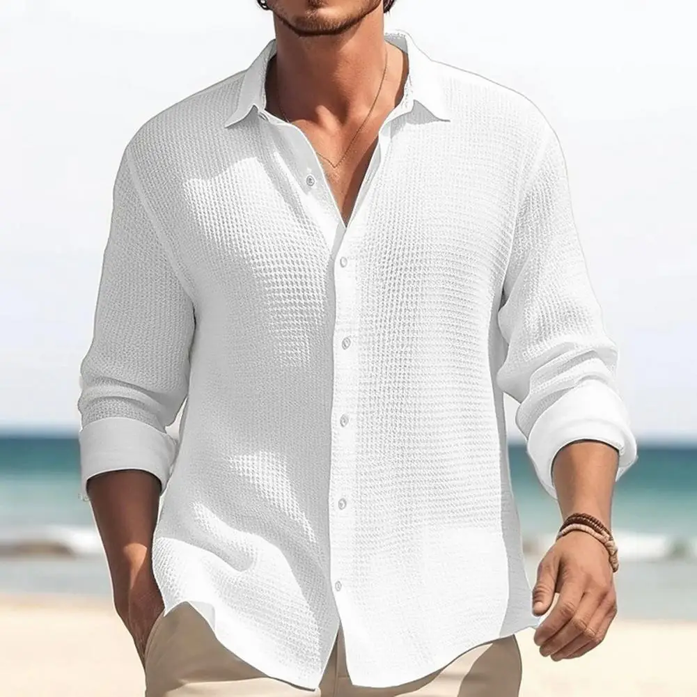 

Men Regular Fit Shirt Stylish Men's Office Shirt Breathable Soft Loose-fitting Long Sleeve Top for Fall Spring Men Top