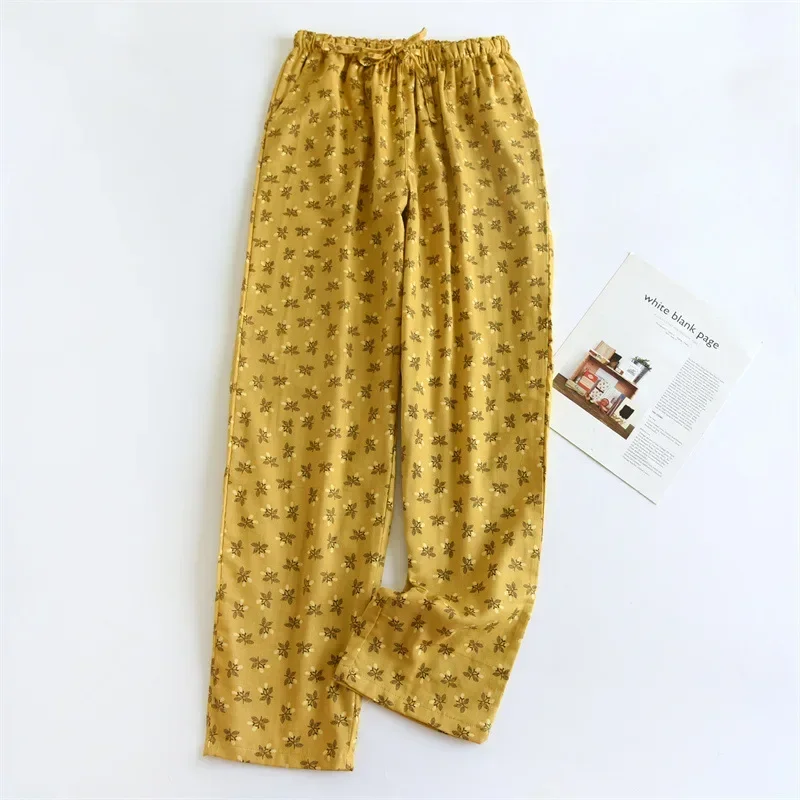 2024 New Japanese Spring/Summer Women's Pajama Pants 100% Cotton Gauze Pants Breathable Casual Colorful Home Pants Ladies