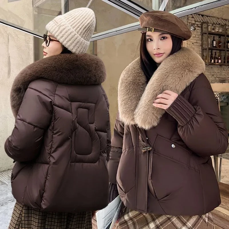 Down Padded Jacket Women's Mid-length Large Fur Collar Thick Padded Jacket Bread Jacket Loose Padded Jacket