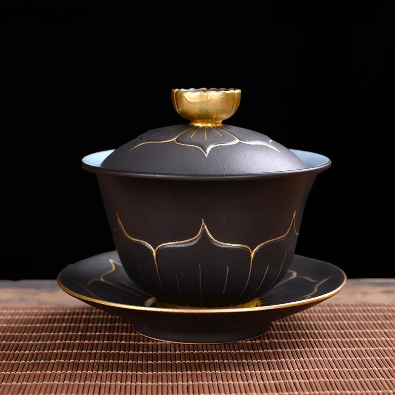 WSHYUFEI Chinese style Hand Made cover bowl tea set ceramics Tea cup gaiwan tea pot Travel teaset Home Office Tea Bowl 140ml
