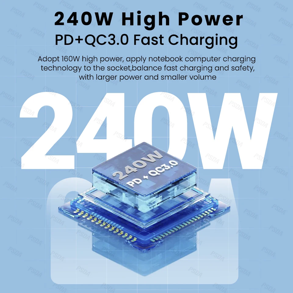 Eonline 3D 240W Desktop GaN Charger 8-port USB Type C PD Charger Fast Charge 3.0 USB Type C 4A 4C Mobile USB Charger