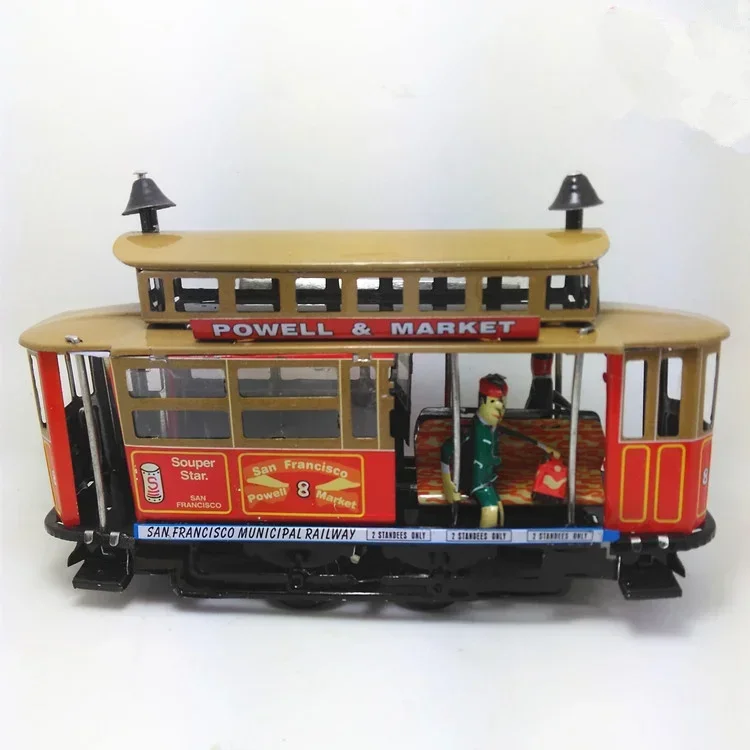 

[Funny] Adult Collection Retro Wind up toy Metal Tin Los Angeles trolley Mechanical toy Clockwork toy figures model kids gift