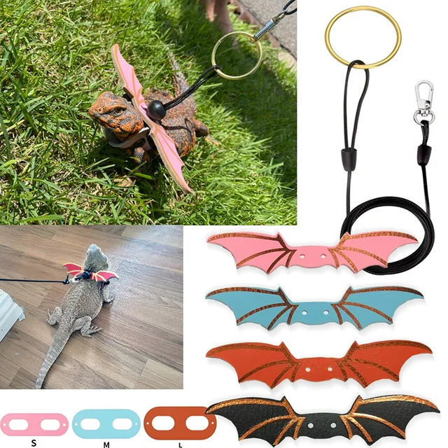 Lizard lead reptile walking lead gecko lead small pet lead colorful wing lead adjustable lizard lead for outdoor carrying 3
