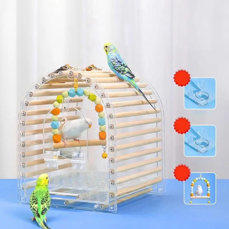 

Переносная клетка для переноски попугаев, искусственная кожа тигра, пион, путешествия, чтобы смотреть прозрачную клетку для птиц