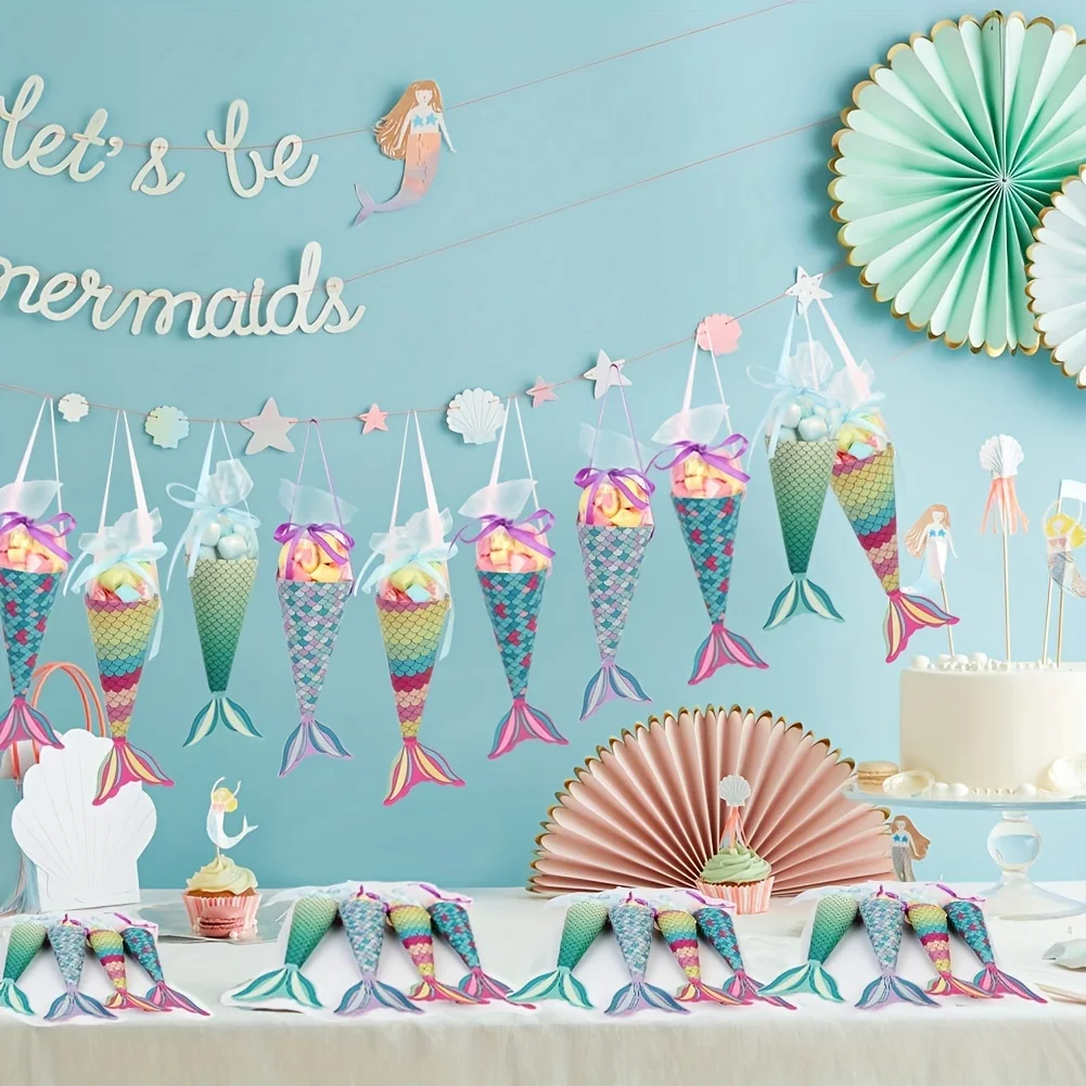 12Pcs Mermaid Paper Candy Gift Boxes with Invitation Card Gift Bags for Girls Birthday ... - SKU PCGB1114 - UGI Packaging