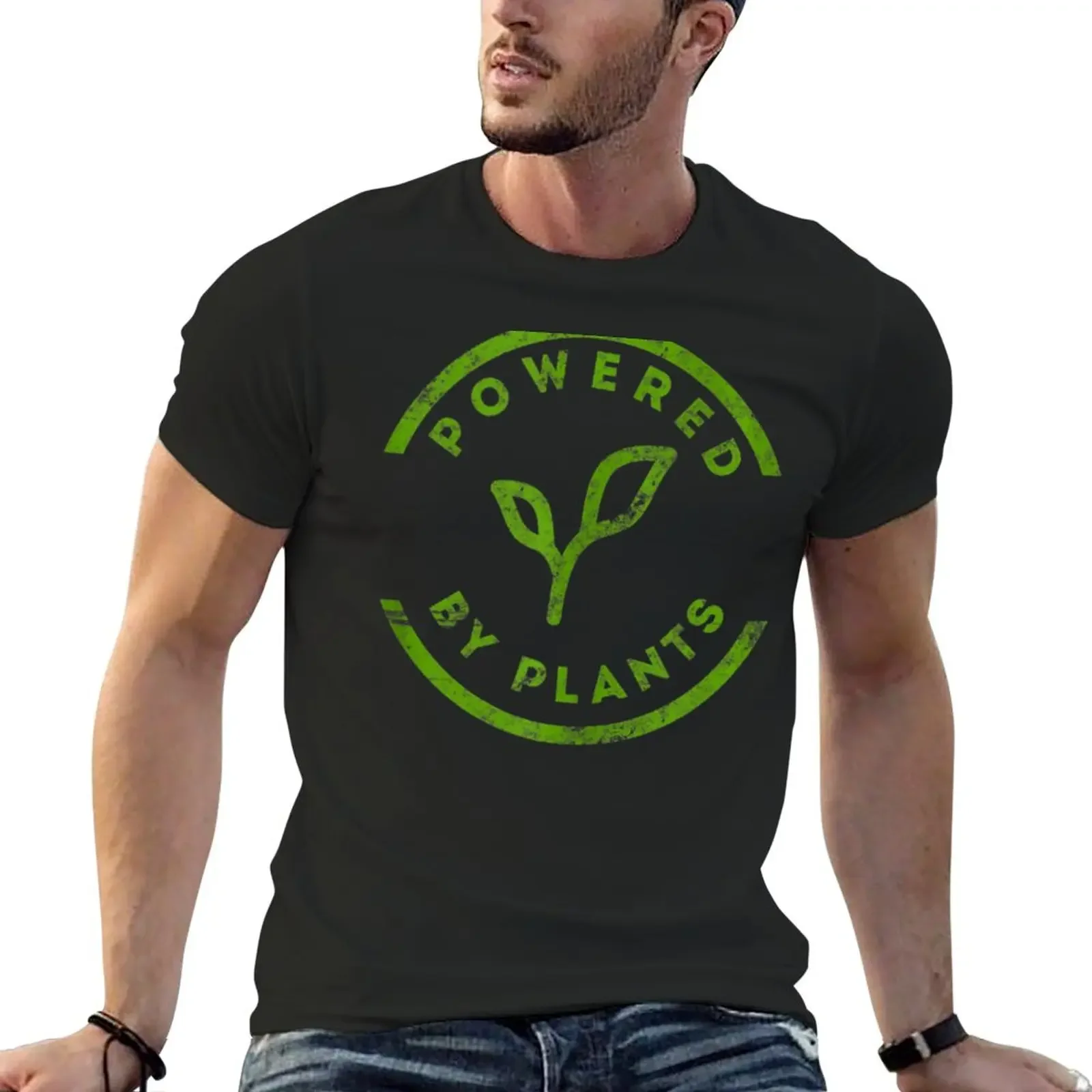 

Powered By Plants Vegan Workout T-Shirt Short sleeve tee anime clothes T-shirts for men cotton