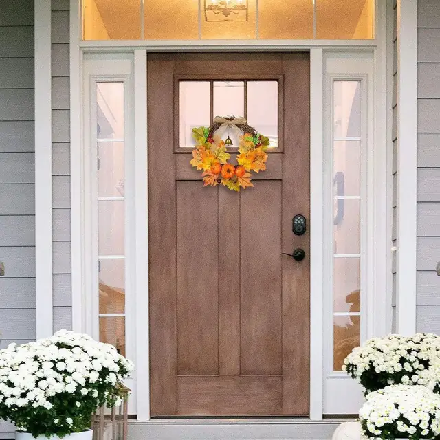 Door Wreath Thanksgiving Halloween Maple Leaf Pumpkin Bell Door Hanging Festival Decoration Warm Wind Ringtone Home Craft 3